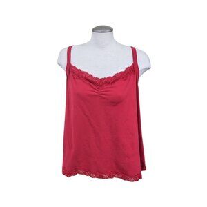 Vintage Y2K Camisole Tank Top Lace Trim Ruched Plus Size 4X Red Cotton Stretch